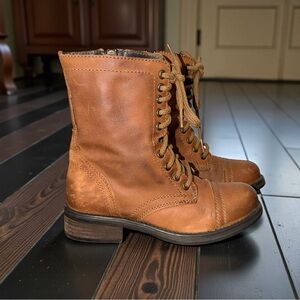 Steve Madden Troopa Rugged Brown Leather Lace-Up Combat Moto Boots Size 7